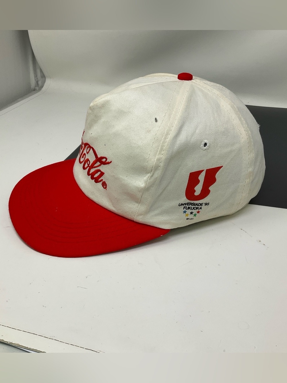 Vintage 1995 Coca-Cola Universiade Fukuoka Japan Snapback Hat Cap Red White